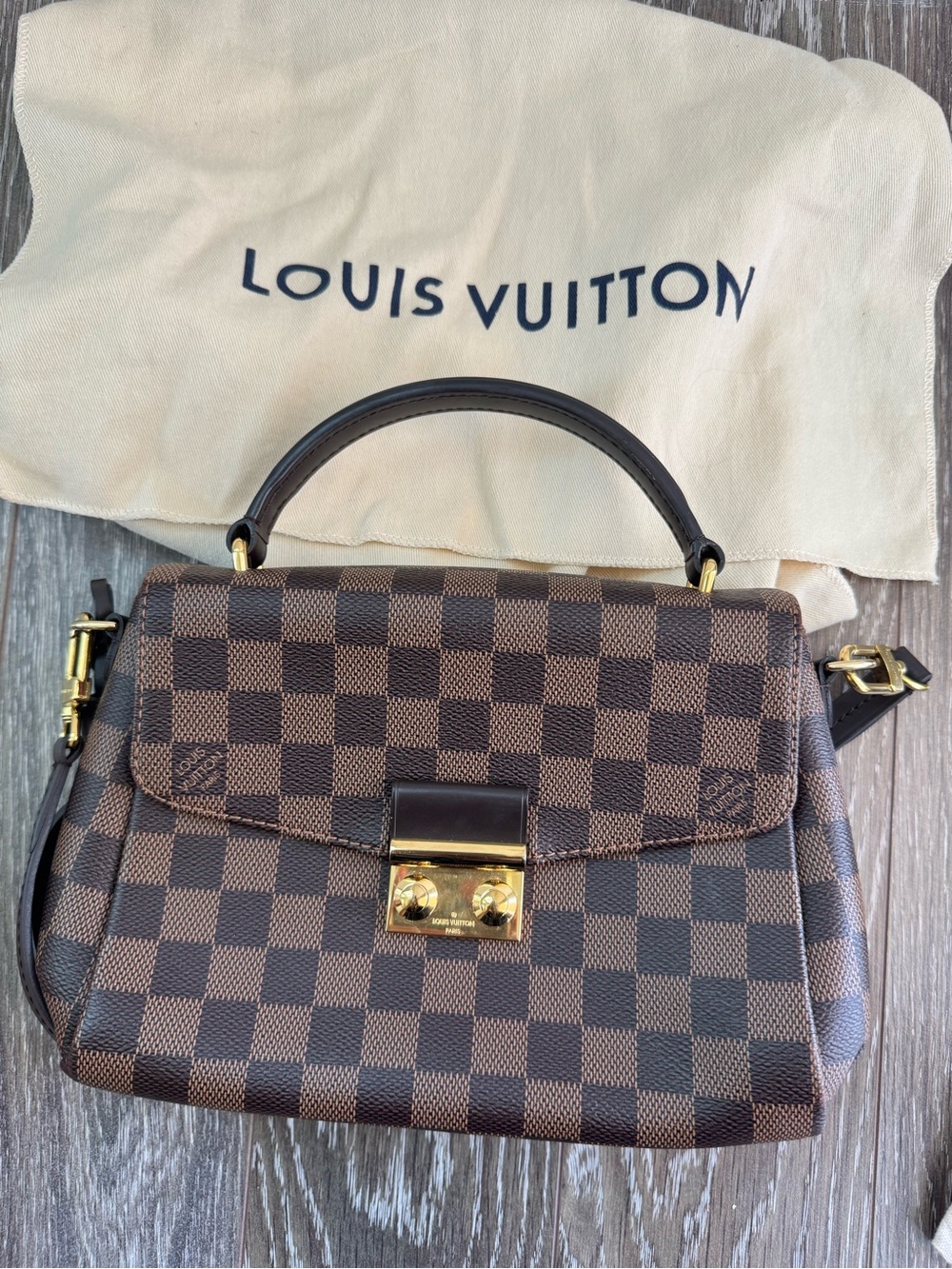 Louis Vuitton Brown Damier Ebene Top Handle Satchel with Gold Hardware